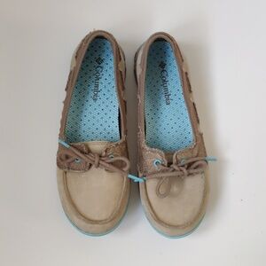 Columbia PFG Slack Tide™ Boat Shoe - Women's 8.5 Cream Blue